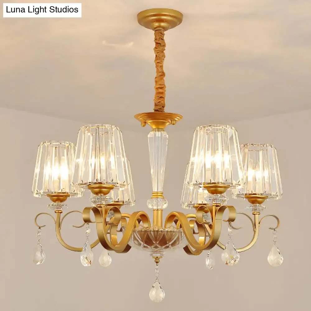 Simplicity Gold Tapered Crystal Hanging Light Kit - Elegant Ceiling Chandelier with Scrolled Arm