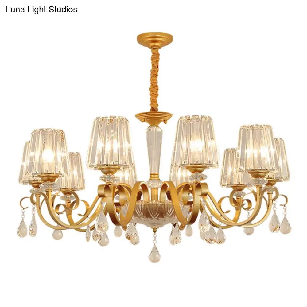 Simplicity Gold Tapered Crystal Hanging Light Kit - Elegant Ceiling Chandelier with Scrolled Arm