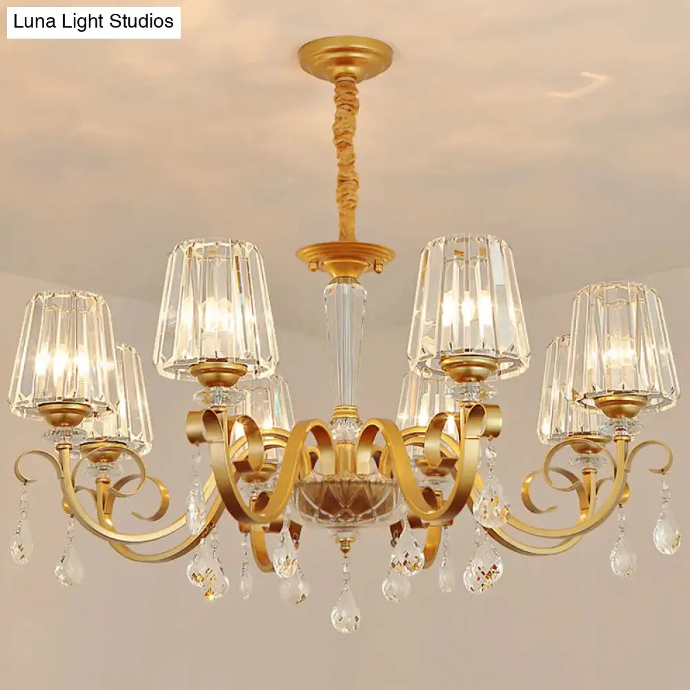 Simplicity Gold Tapered Crystal Hanging Light Kit - Elegant Ceiling Chandelier with Scrolled Arm