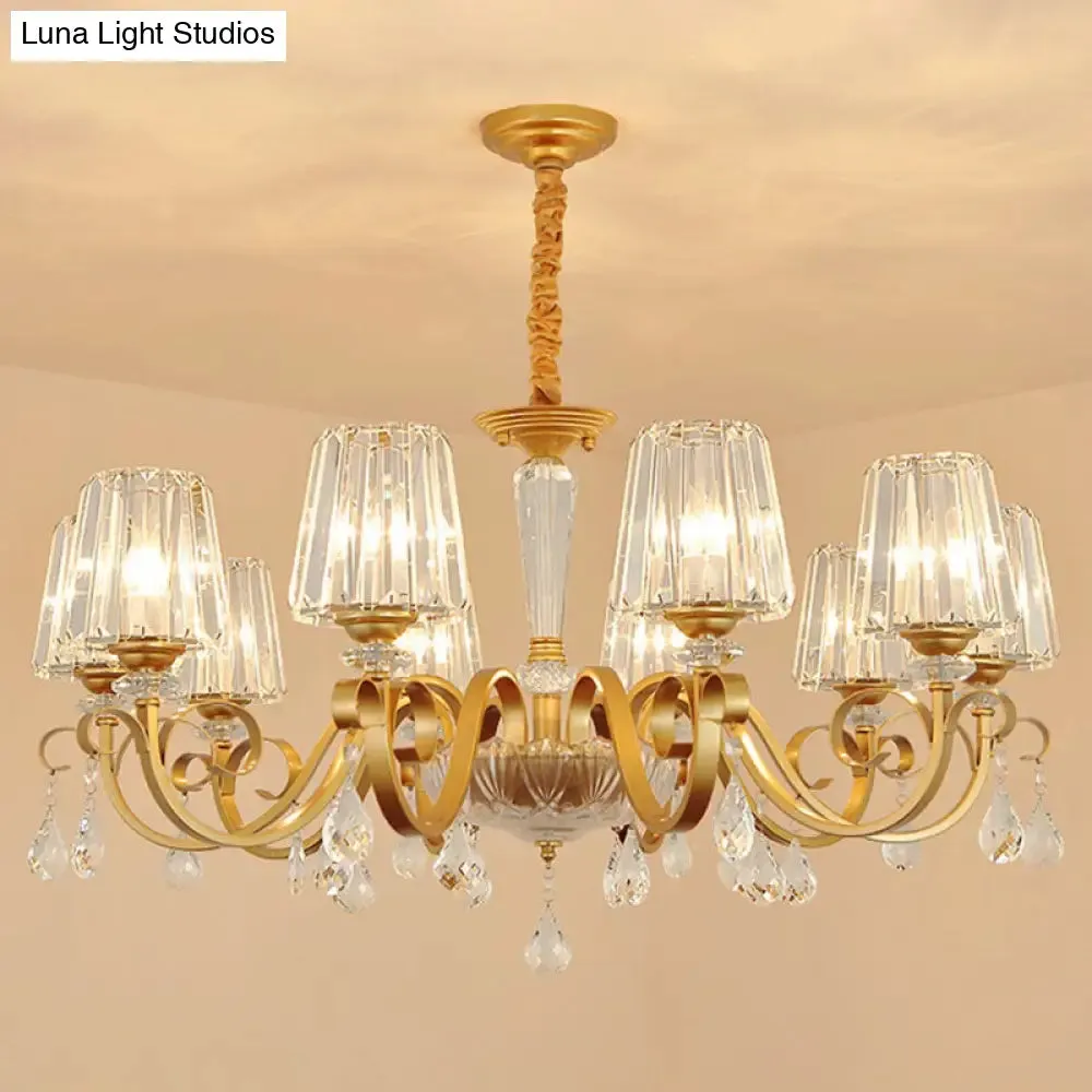 Simplicity Gold Tapered Crystal Hanging Light Kit - Elegant Ceiling Chandelier with Scrolled Arm