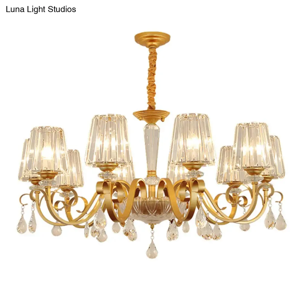 Simplicity Gold Tapered Crystal Hanging Light Kit - Elegant Ceiling Chandelier with Scrolled Arm