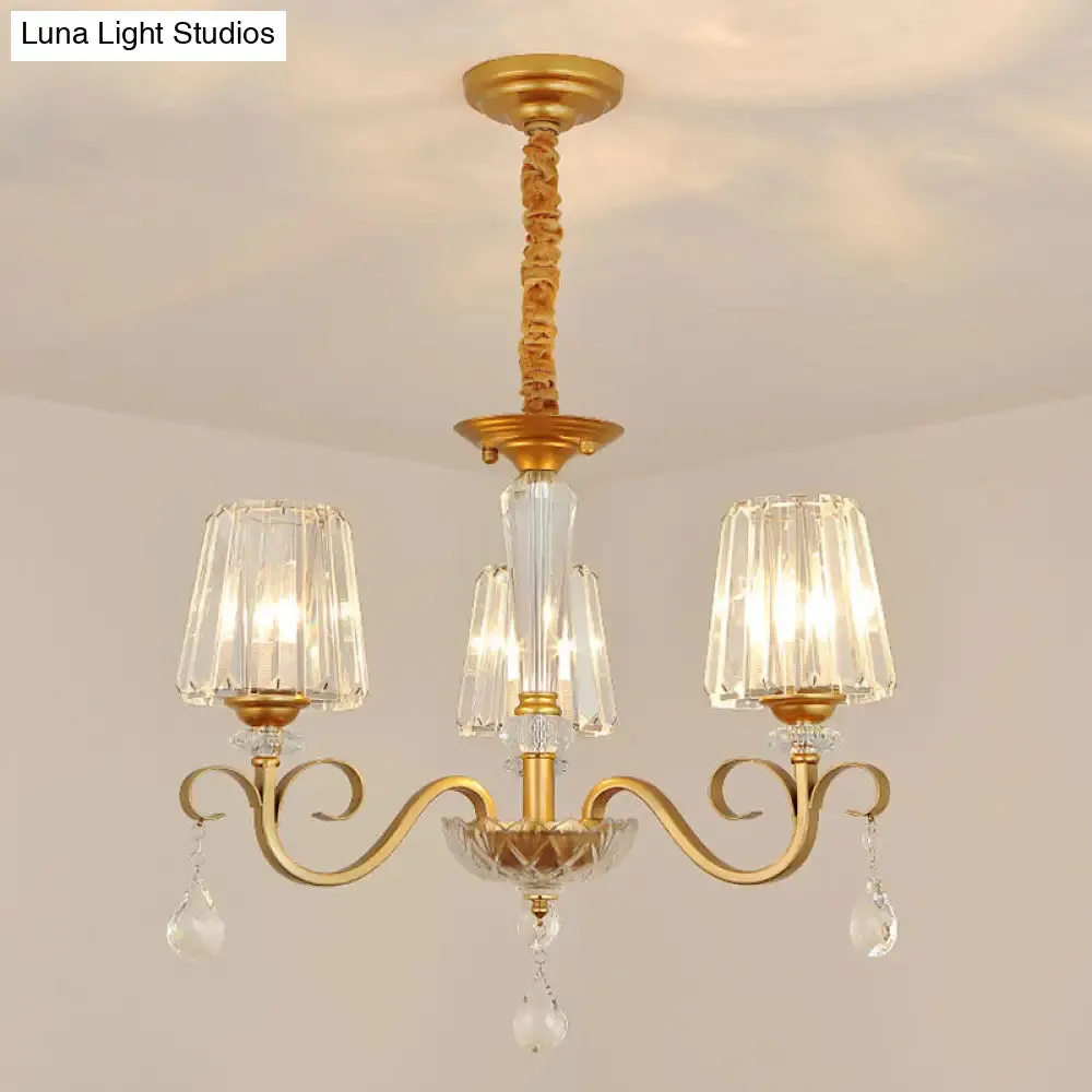 Simplicity Gold Tapered Crystal Hanging Light Kit - Elegant Ceiling Chandelier with Scrolled Arm