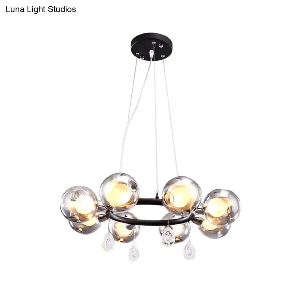 Smoke Glass Modernist Ball Chandelier Pendant with 6/8 LED Lights – Black Finish
