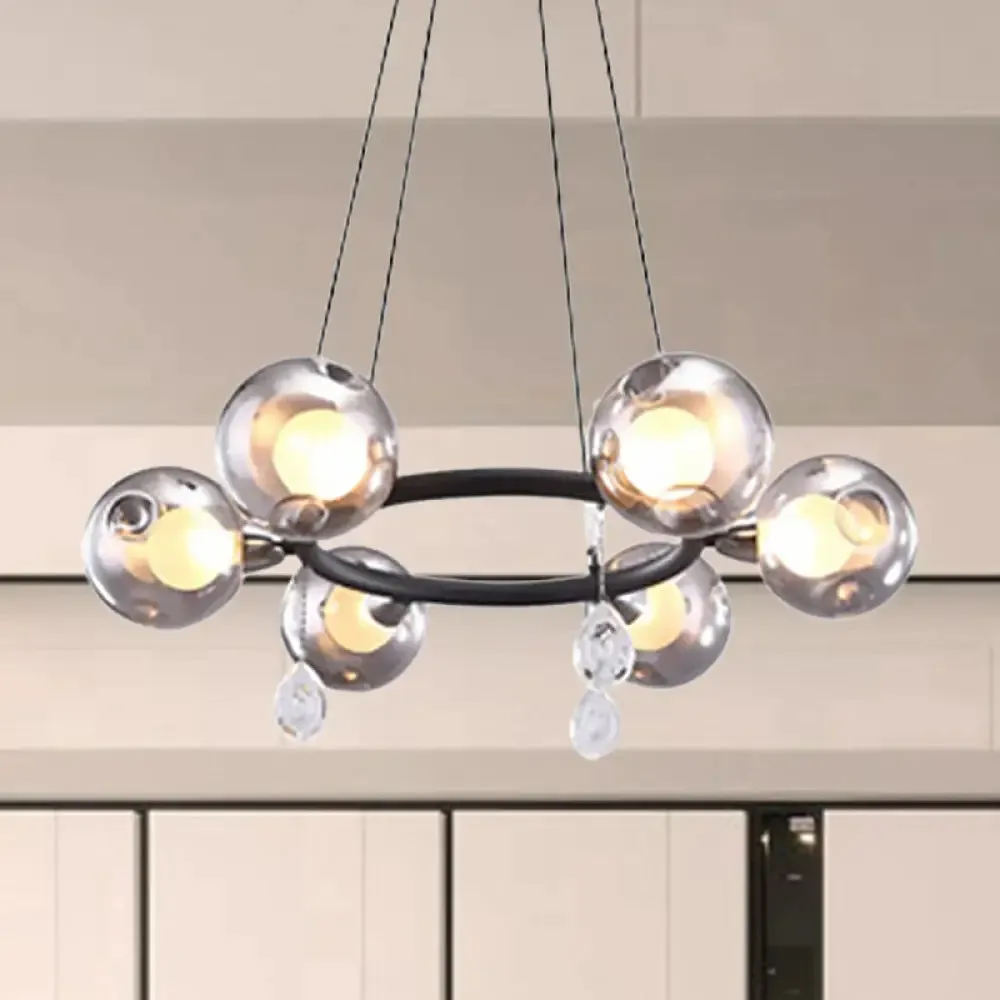 Smoke Glass Modernist Ball Chandelier Pendant with 6/8 LED Lights – Black Finish