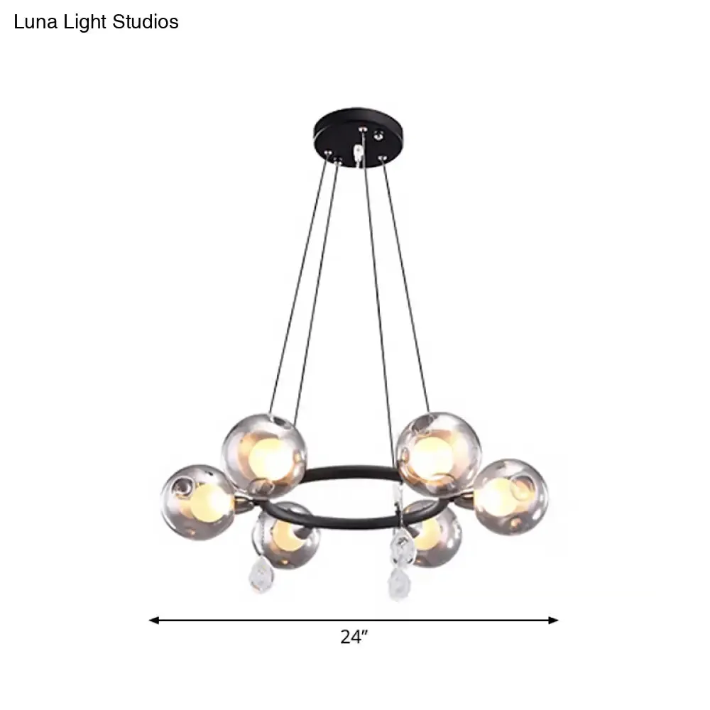 Smoke Glass Modernist Ball Chandelier Pendant with 6/8 LED Lights – Black Finish