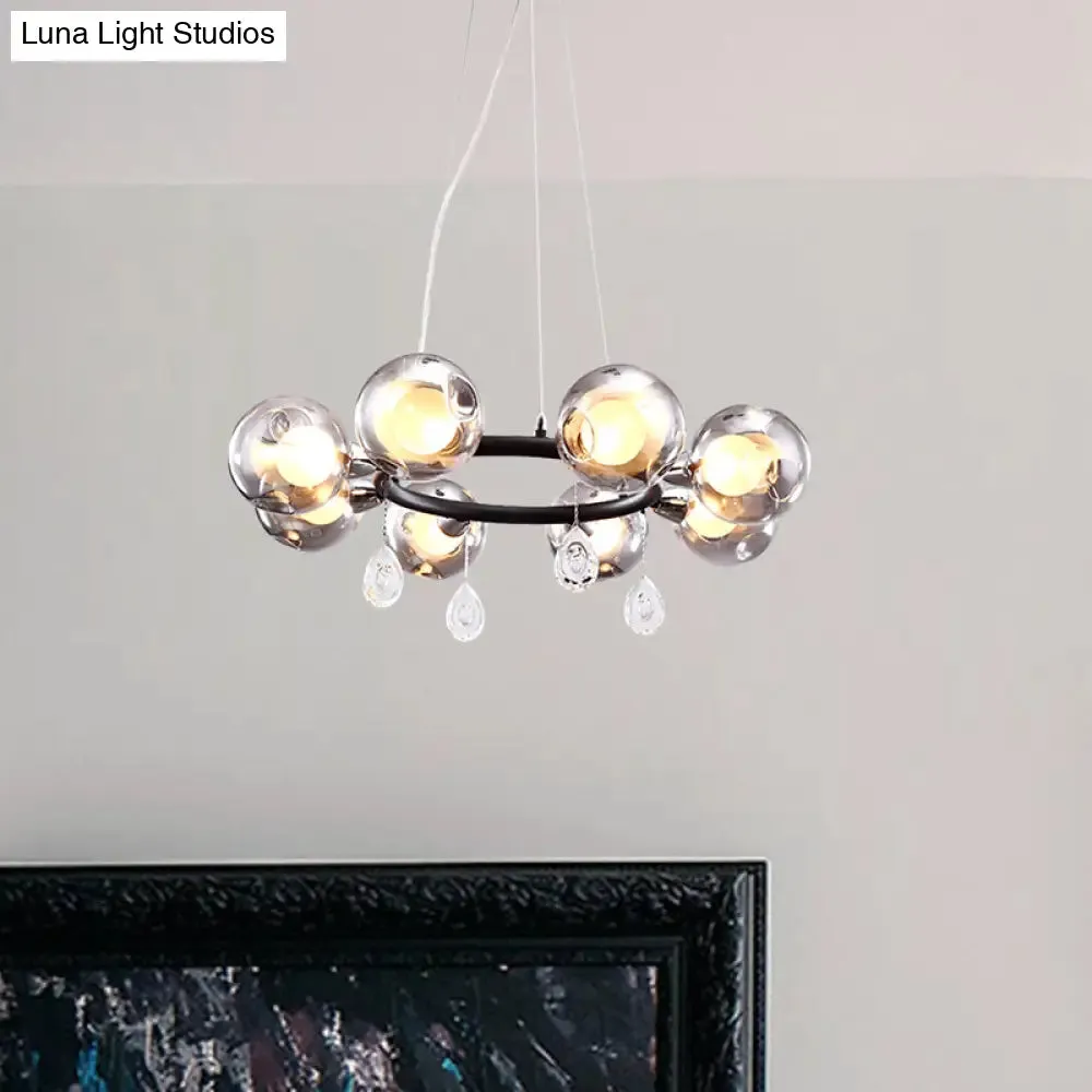 Smoke Glass Modernist Ball Chandelier Pendant with 6/8 LED Lights – Black Finish