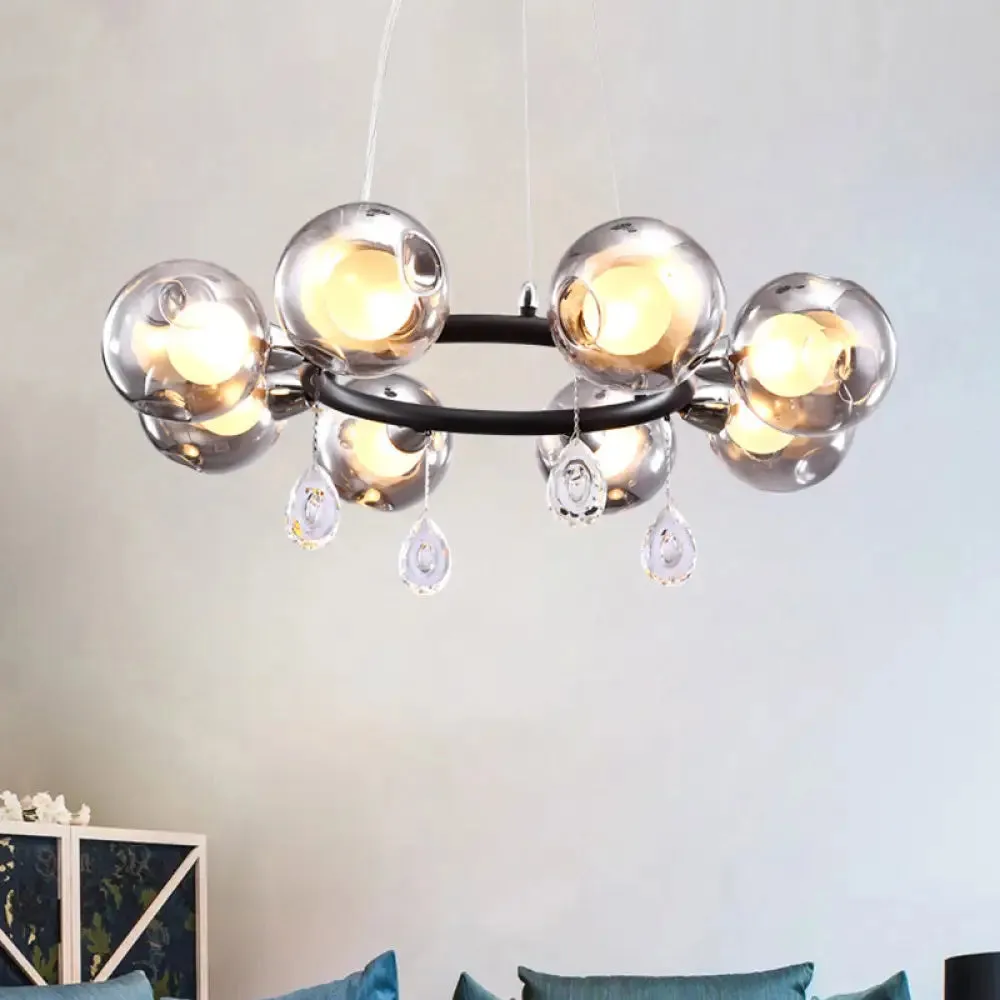 Smoke Glass Modernist Ball Chandelier Pendant with 6/8 LED Lights – Black Finish