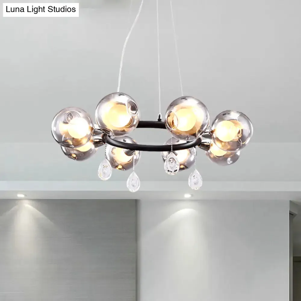 Smoke Glass Modernist Ball Chandelier Pendant with 6/8 LED Lights – Black Finish
