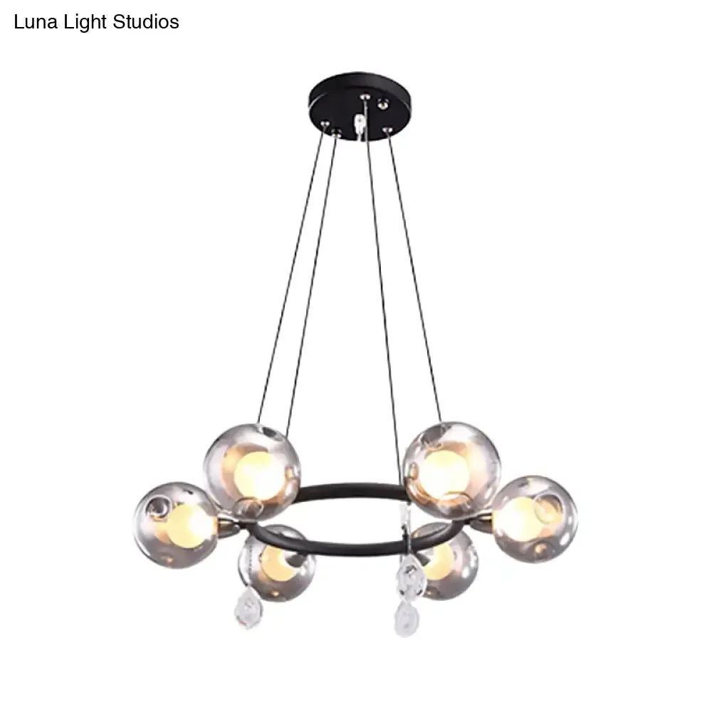Smoke Glass Modernist Ball Chandelier Pendant with 6/8 LED Lights – Black Finish