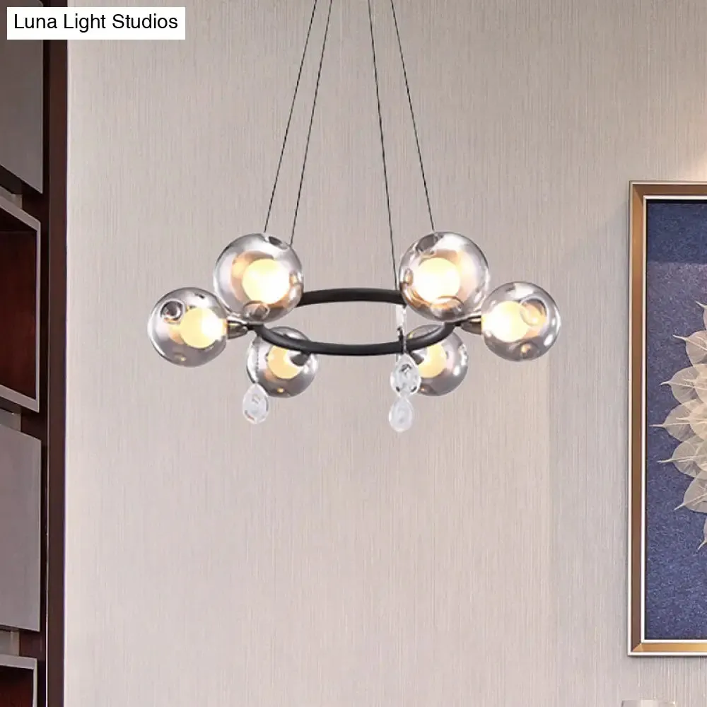 Smoke Glass Modernist Ball Chandelier Pendant with 6/8 LED Lights – Black Finish