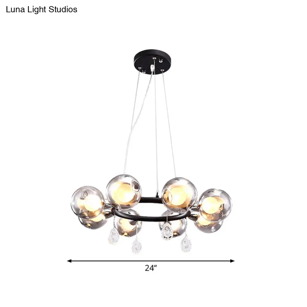 Smoke Glass Modernist Ball Chandelier Pendant with 6/8 LED Lights – Black Finish