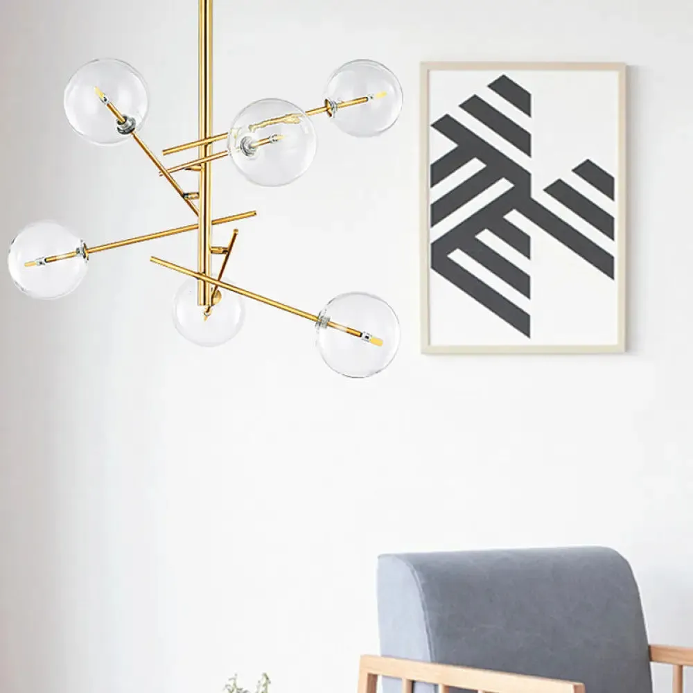 Starburst Design LED Chandelier with 6/8 Lights - Clear Glass - Gold Finish