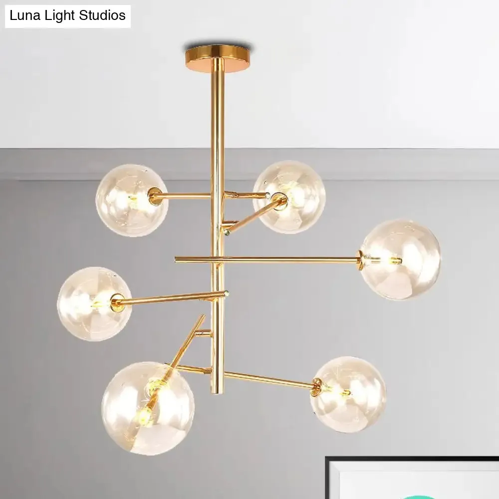 Starburst Design LED Chandelier with 6/8 Lights - Clear Glass - Gold Finish
