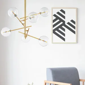 Starburst Design LED Chandelier with 6/8 Lights - Clear Glass - Gold Finish