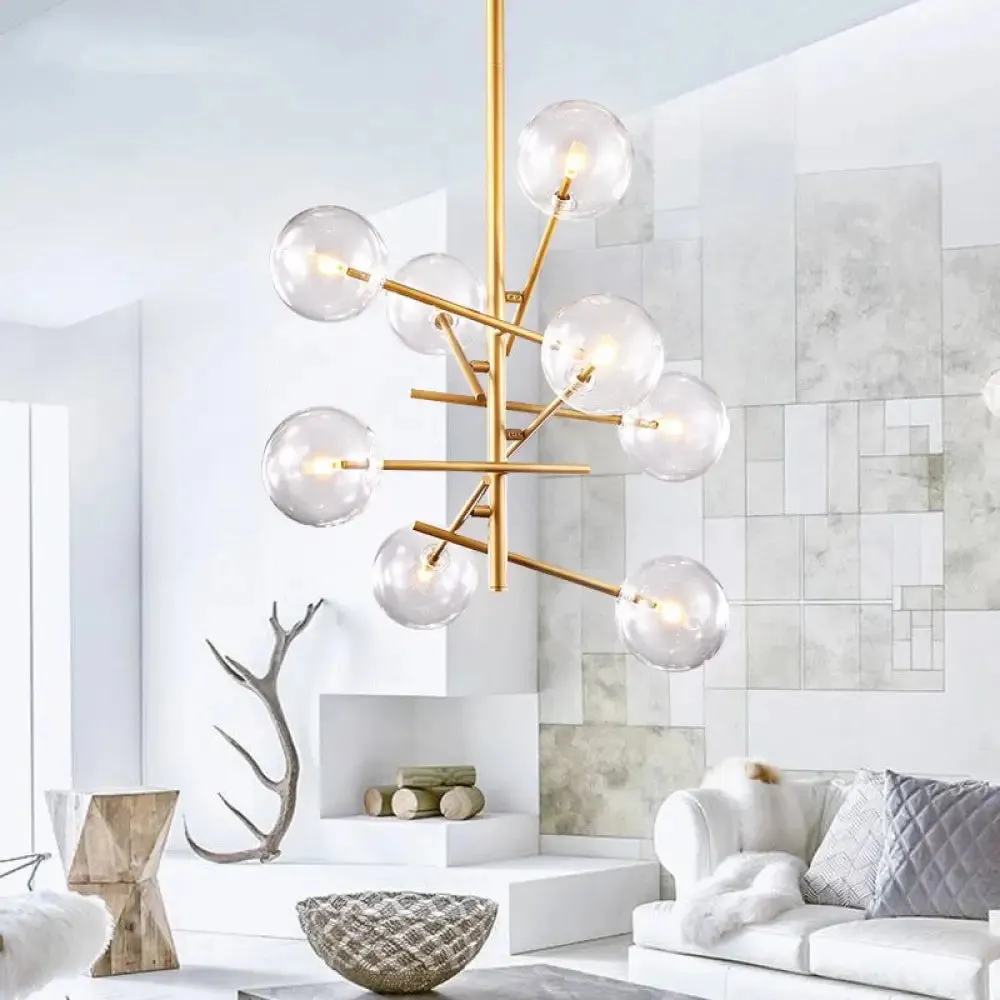 Starburst Design LED Chandelier with 6/8 Lights - Clear Glass - Gold Finish