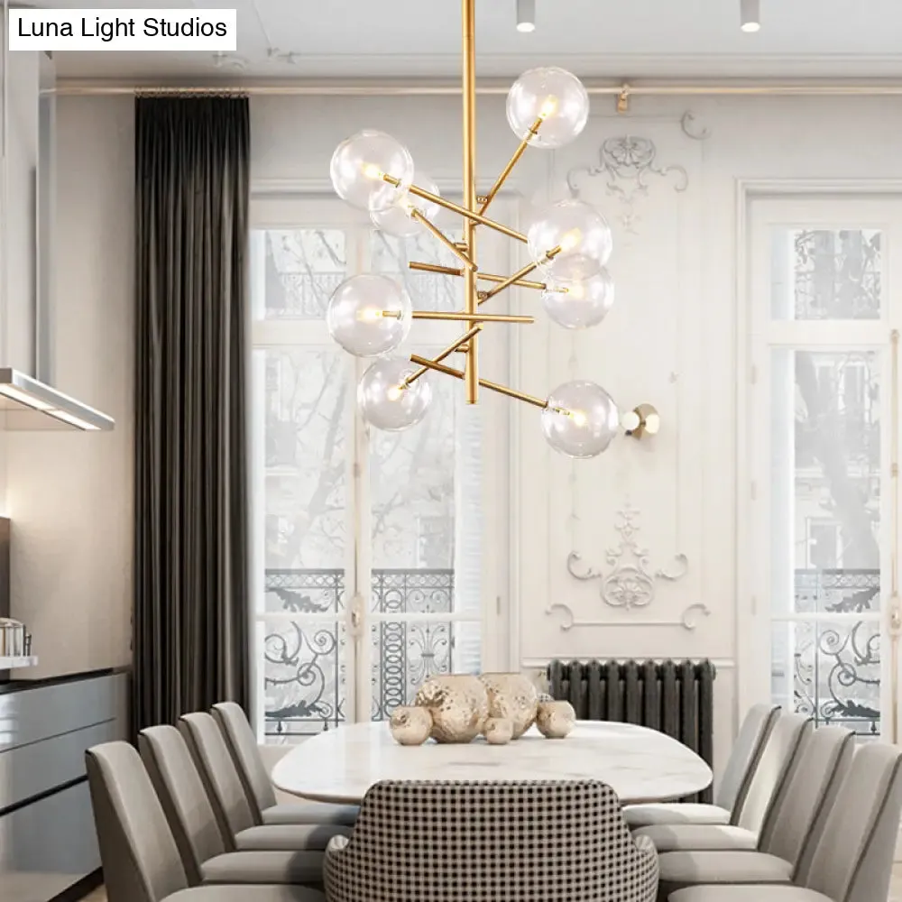 Starburst Design LED Chandelier with 6/8 Lights - Clear Glass - Gold Finish