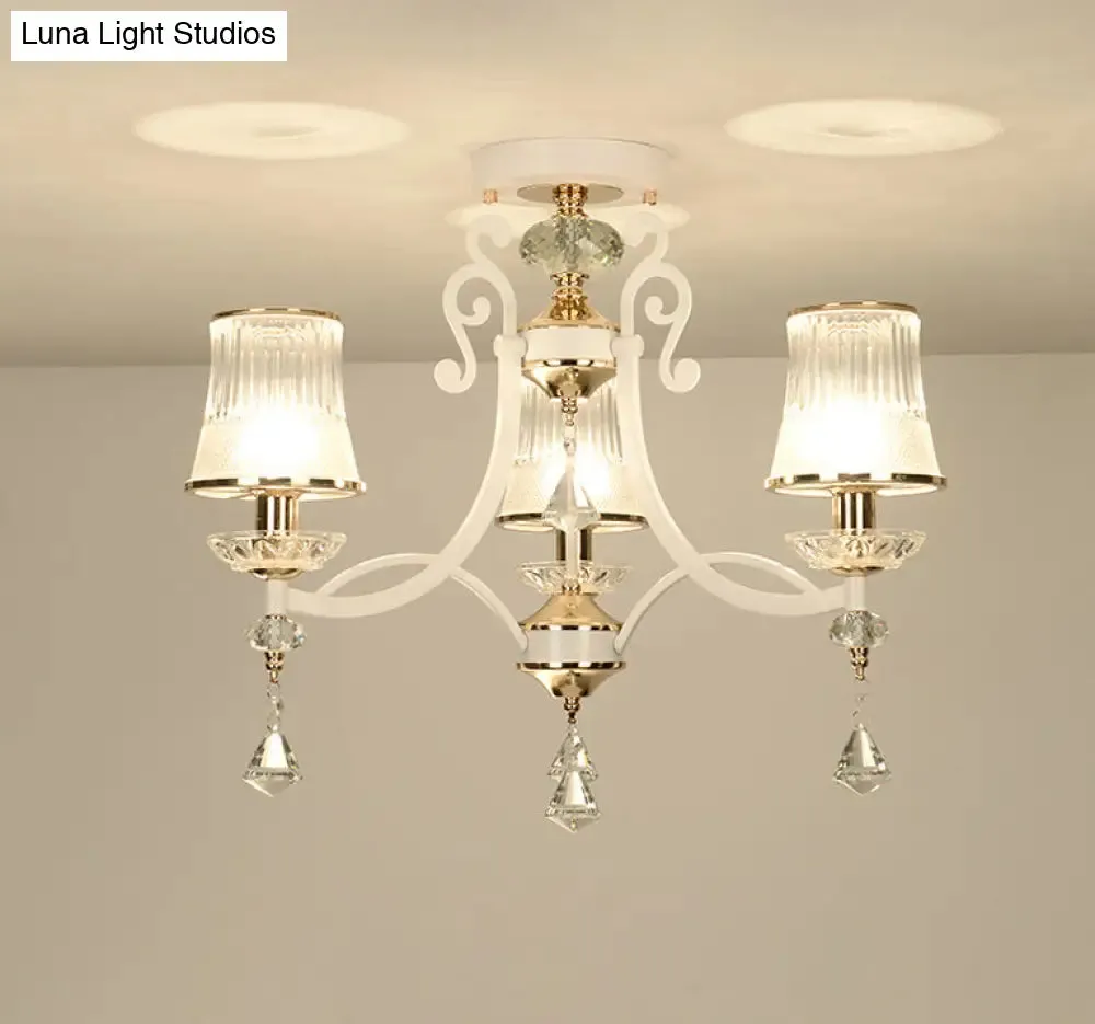 Swirling Crystal Raindrop Pendant Chandelier - Minimalist Kitchen Lamp with 3 Lights and Black/White Shade