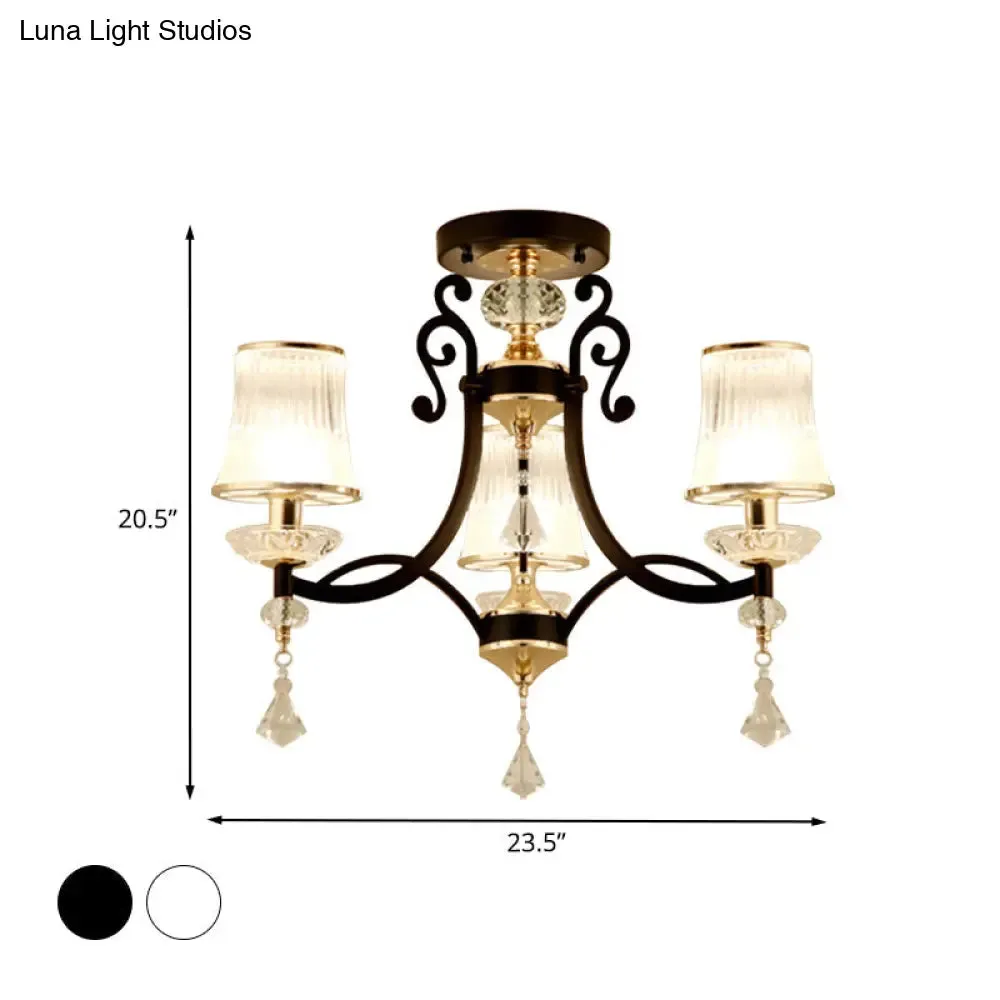 Swirling Crystal Raindrop Pendant Chandelier - Minimalist Kitchen Lamp with 3 Lights and Black/White Shade