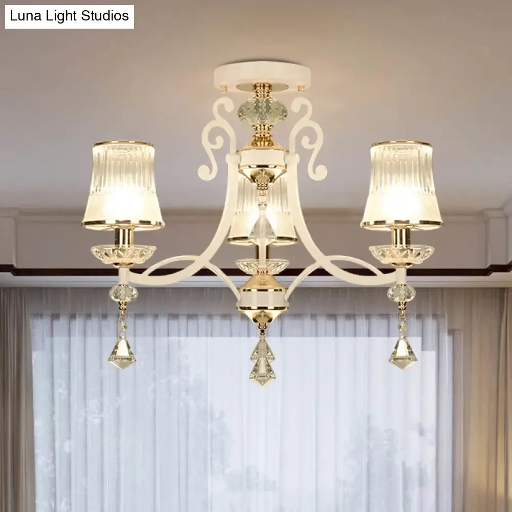 Swirling Crystal Raindrop Pendant Chandelier - Minimalist Kitchen Lamp with 3 Lights and Black/White Shade