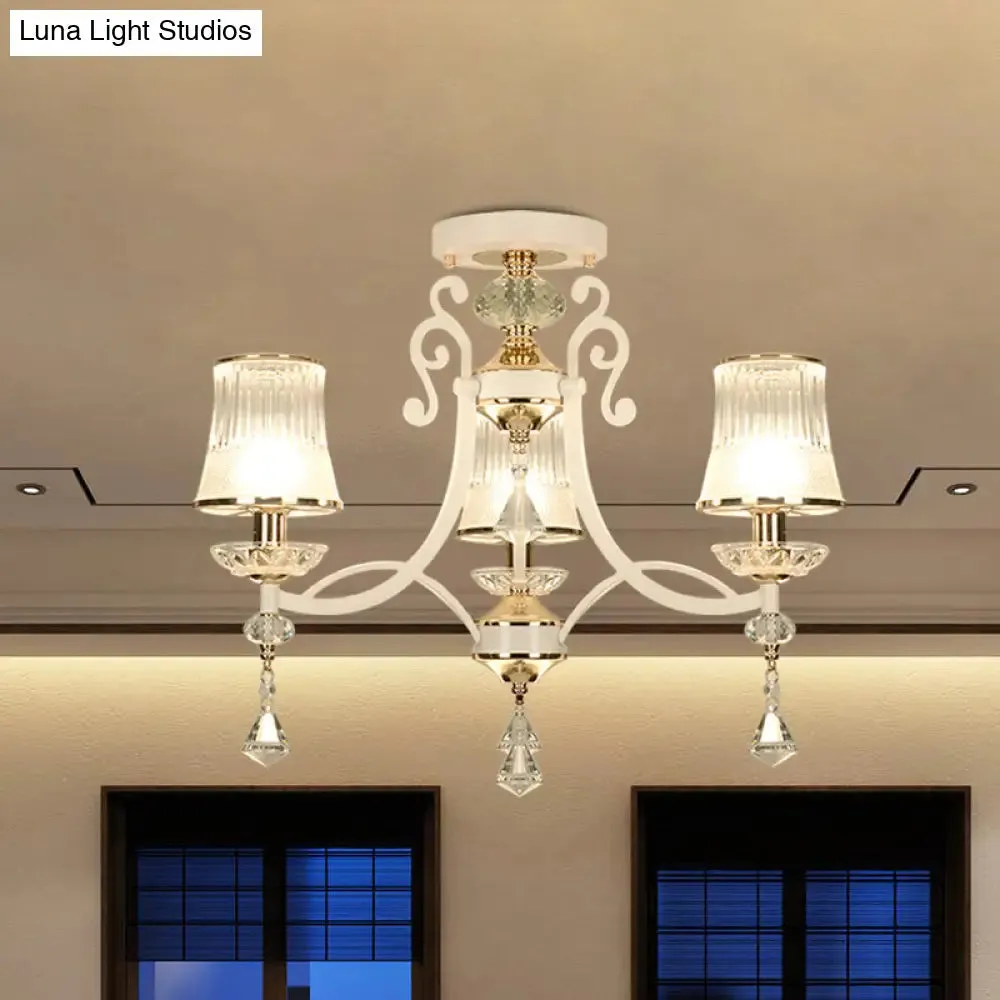Swirling Crystal Raindrop Pendant Chandelier - Minimalist Kitchen Lamp with 3 Lights and Black/White Shade