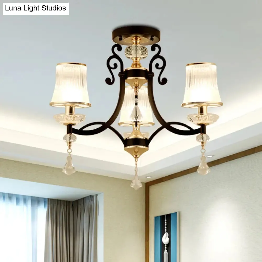 Swirling Crystal Raindrop Pendant Chandelier - Minimalist Kitchen Lamp with 3 Lights and Black/White Shade