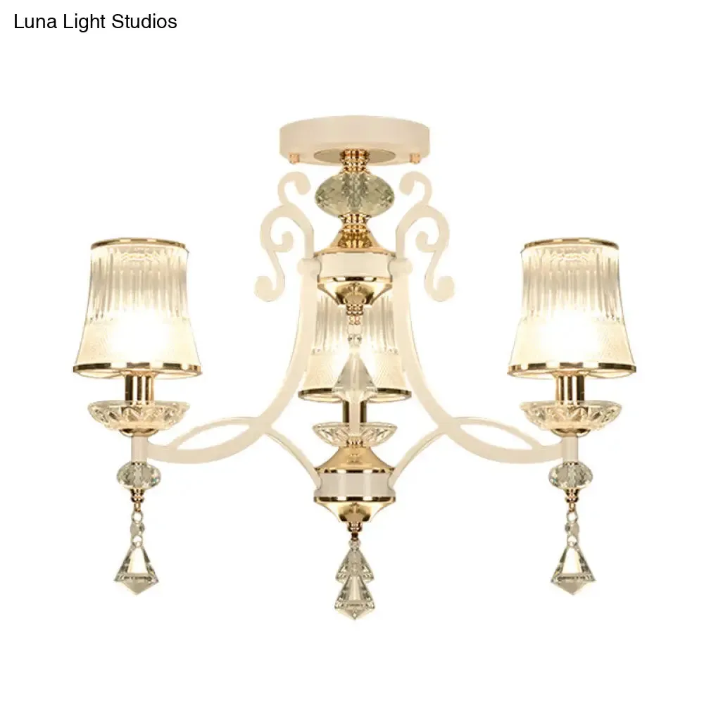 Swirling Crystal Raindrop Pendant Chandelier - Minimalist Kitchen Lamp with 3 Lights and Black/White Shade