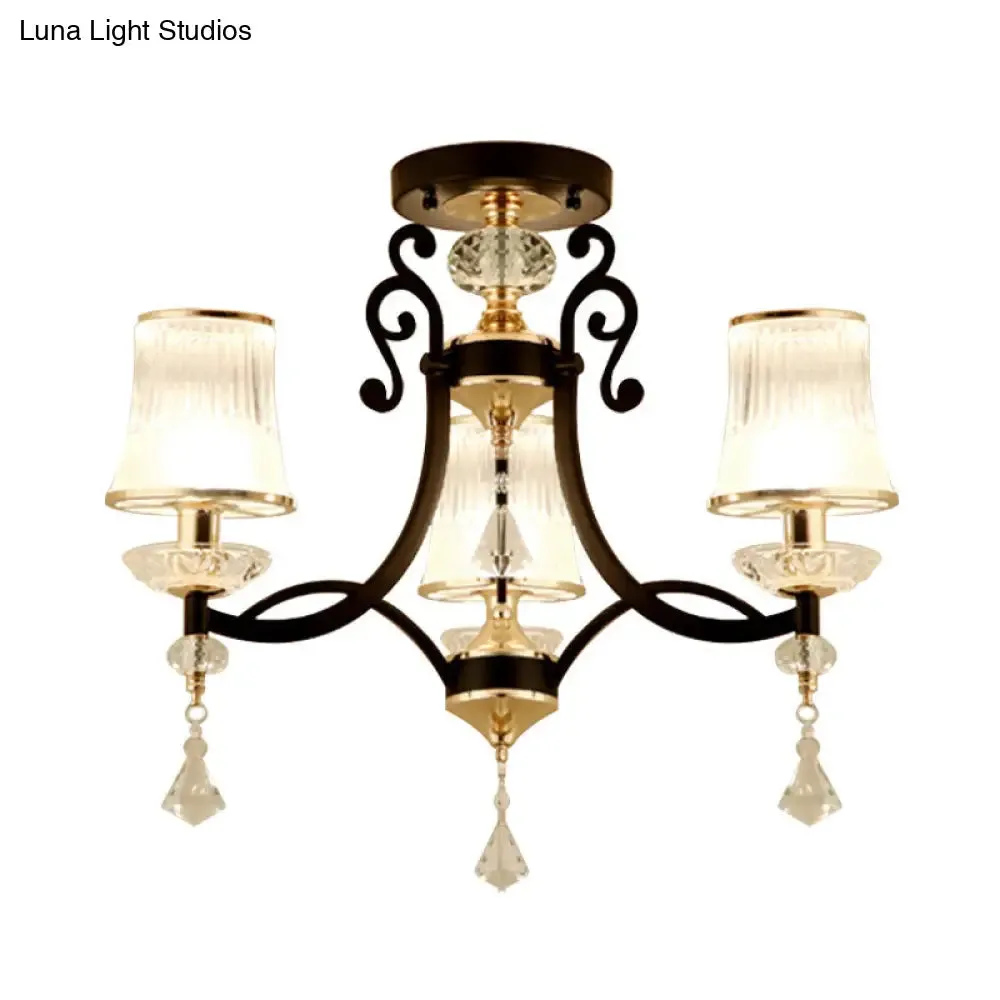 Swirling Crystal Raindrop Pendant Chandelier - Minimalist Kitchen Lamp with 3 Lights and Black/White Shade