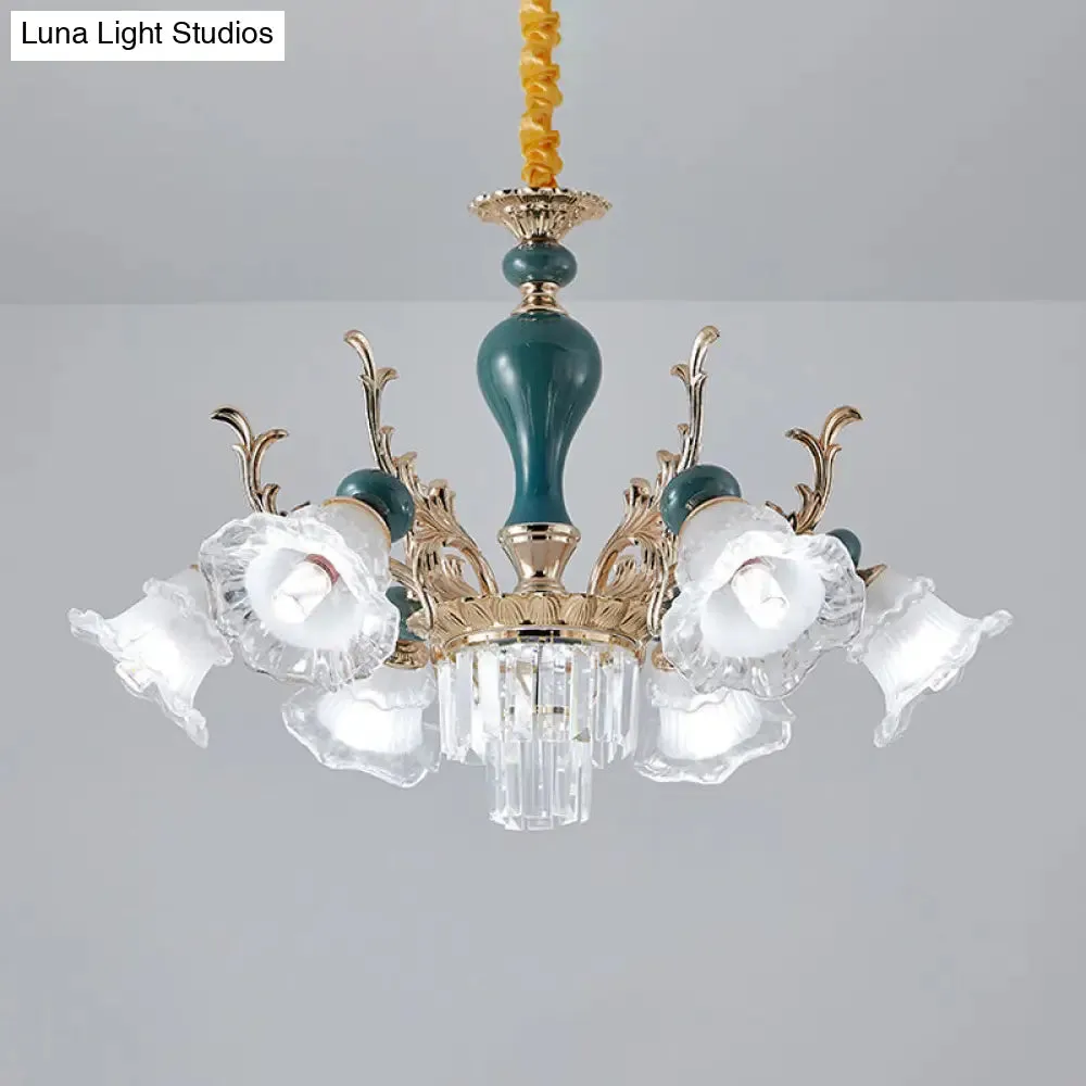 Traditional Blue Floral Crystal Chandelier Suspension Lamp with 6/8 Heads