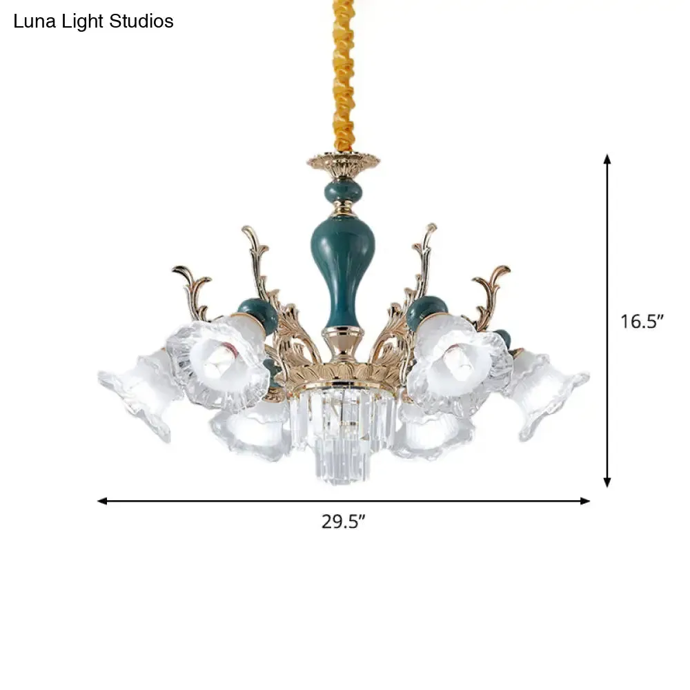 Traditional Blue Floral Crystal Chandelier Suspension Lamp with 6/8 Heads
