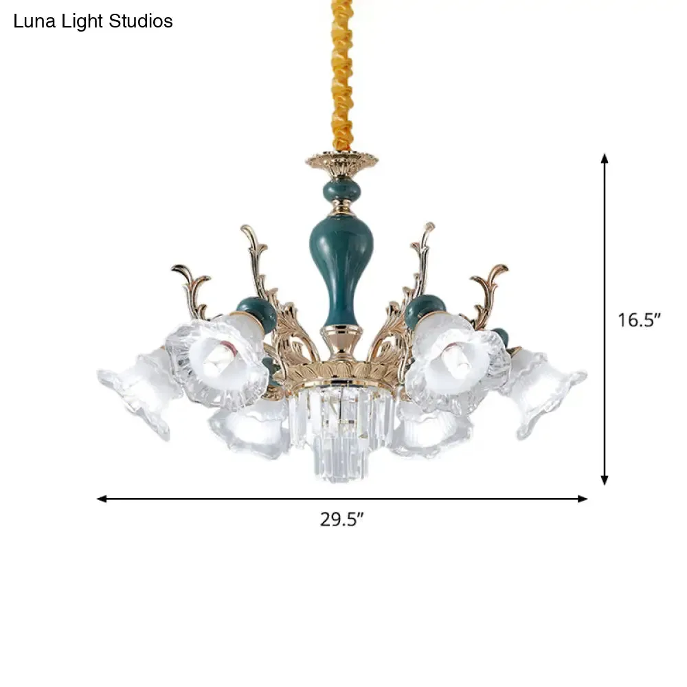 Traditional Blue Floral Crystal Chandelier Suspension Lamp with 6/8 Heads
