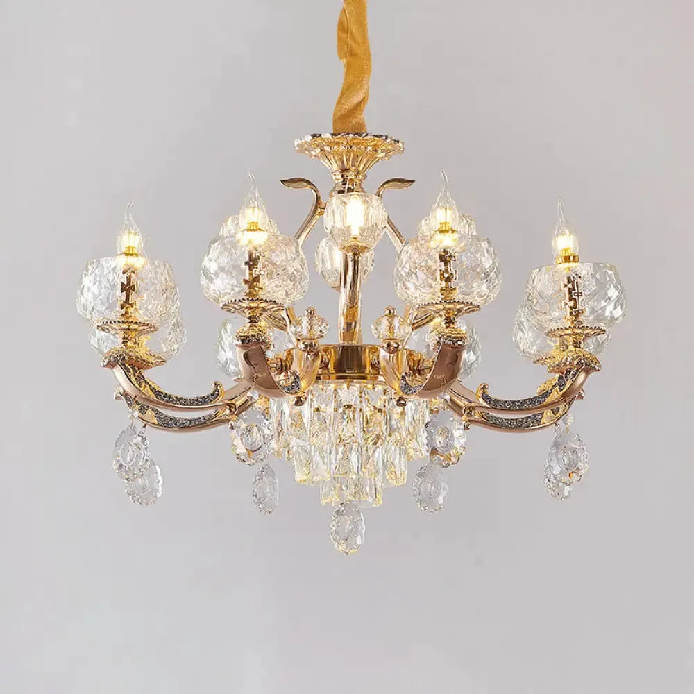 Traditional Chandelier Dining Room Light with Clear Rippled Glass Shade