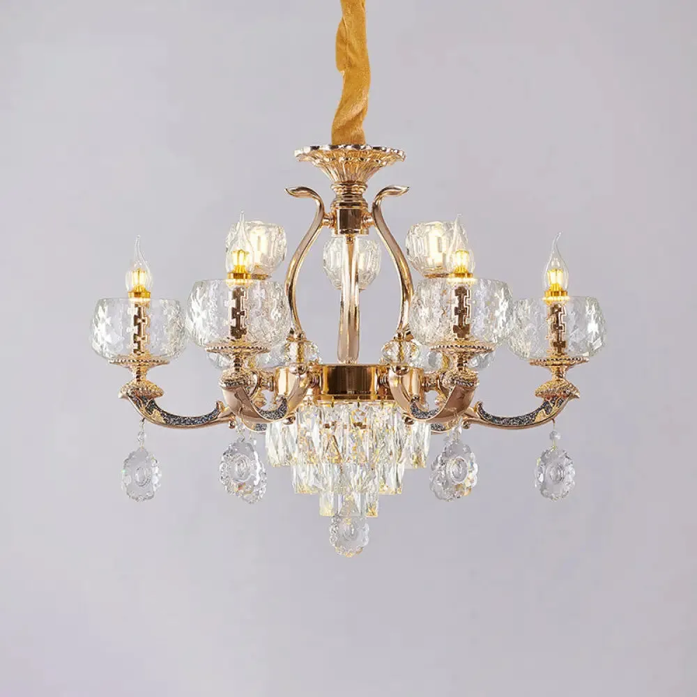Traditional Chandelier Dining Room Light with Clear Rippled Glass Shade