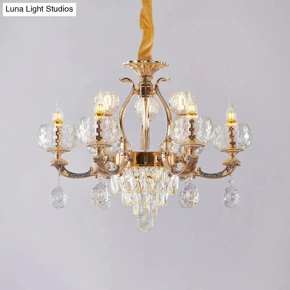 Traditional Chandelier Dining Room Light with Clear Rippled Glass Shade