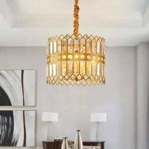 Traditional Gold Crystal Chandelier Pendant Light - 3/4 Lights Drum Hanging Lamp