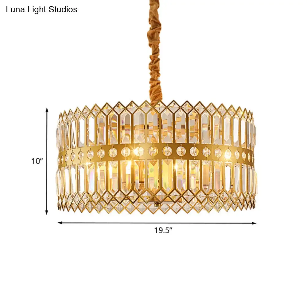 Traditional Gold Crystal Chandelier Pendant Light - 3/4 Lights Drum Hanging Lamp