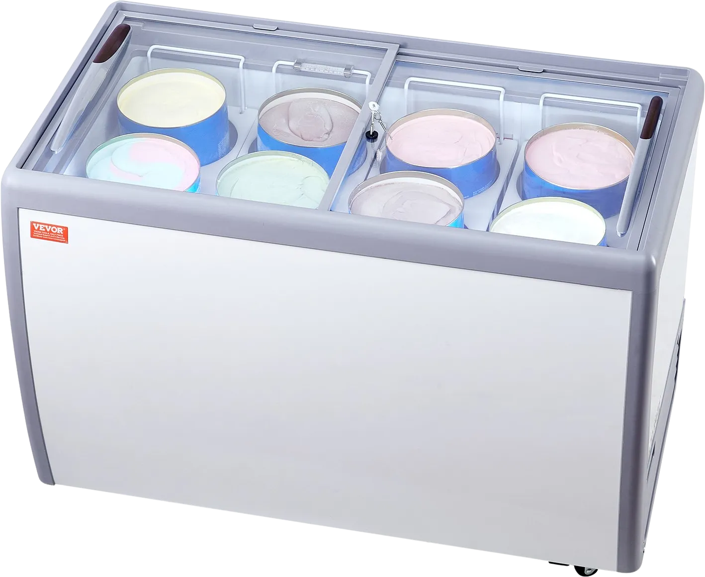 Vevor Ice Cream Display Commercial Freezer 13.1 Cu. Ft. Holds 8 Tubs with Sliding Glass Doors New