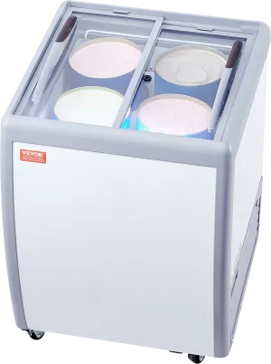 Vevor Ice Cream Display Commercial Freezer 5.6 Cu. Ft. Holds 4 Tubs with Sliding Glass Doors New