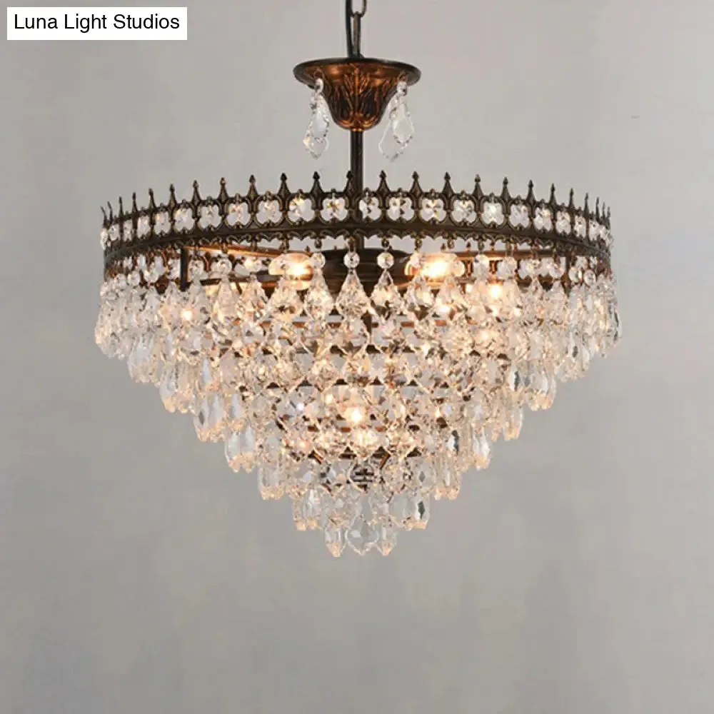 Victorian Clear Teardrop Crystal Chandelier for Living Room - Crown Shaped Hanging Lamp