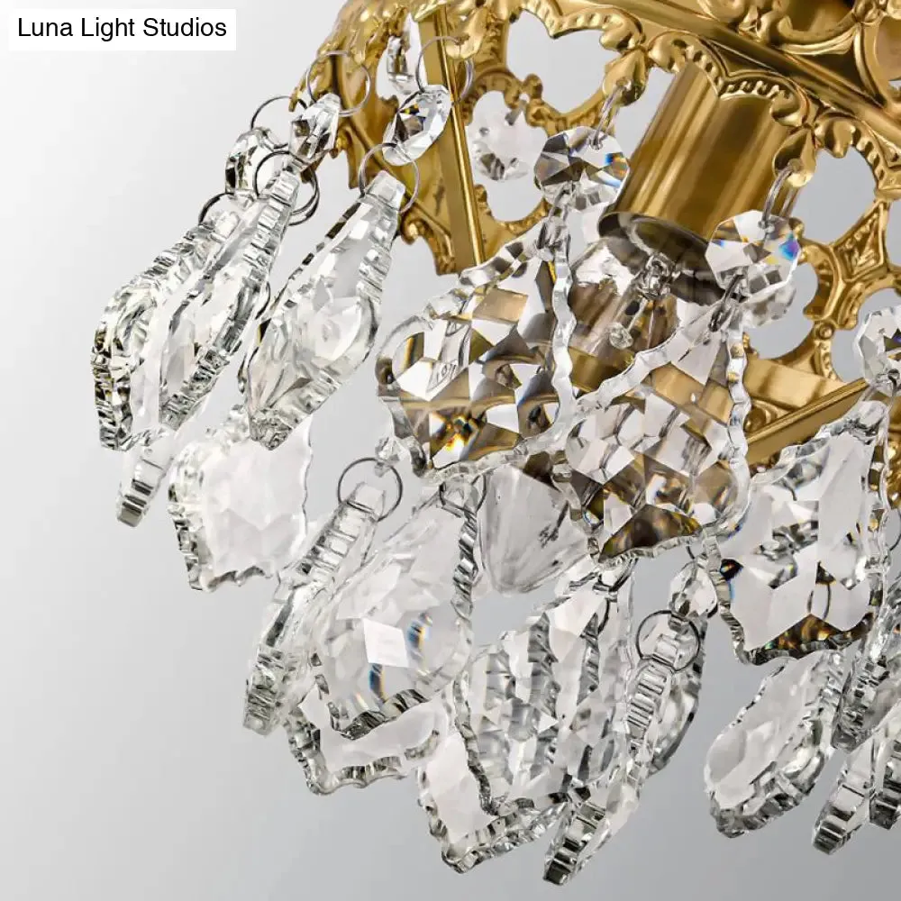 Victorian Clear Teardrop Crystal Chandelier for Living Room - Crown Shaped Hanging Lamp