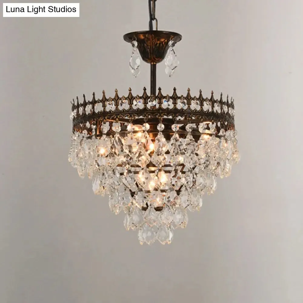 Victorian Clear Teardrop Crystal Chandelier for Living Room - Crown Shaped Hanging Lamp