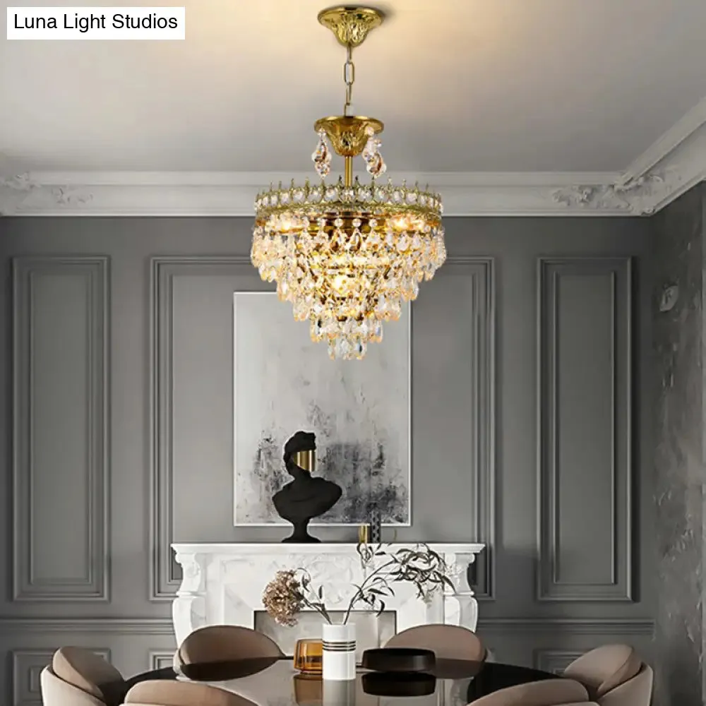 Victorian Clear Teardrop Crystal Chandelier for Living Room - Crown Shaped Hanging Lamp