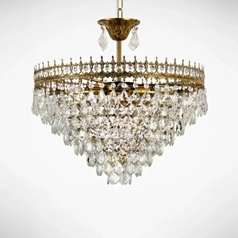 Victorian Clear Teardrop Crystal Chandelier for Living Room - Crown Shaped Hanging Lamp