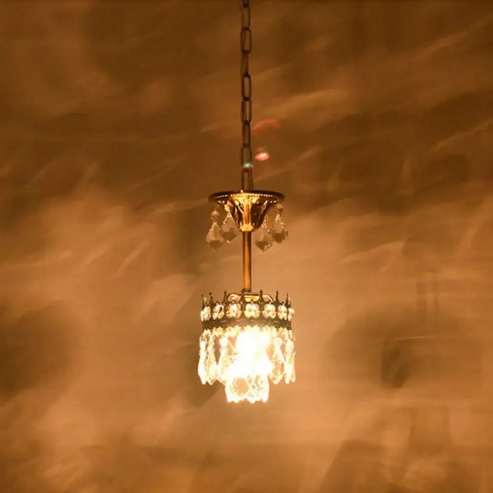 Victorian Clear Teardrop Crystal Chandelier for Living Room - Crown Shaped Hanging Lamp