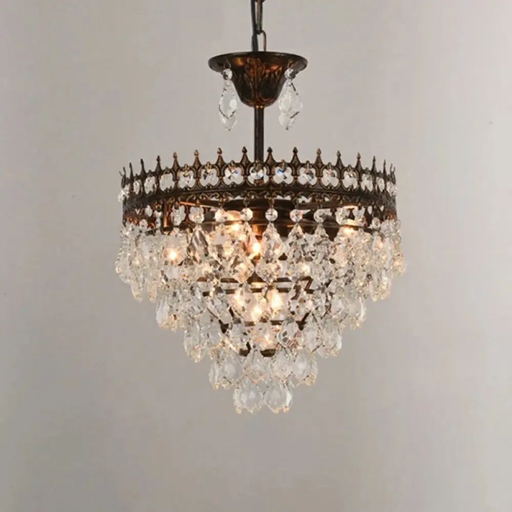 Victorian Clear Teardrop Crystal Chandelier for Living Room - Crown Shaped Hanging Lamp