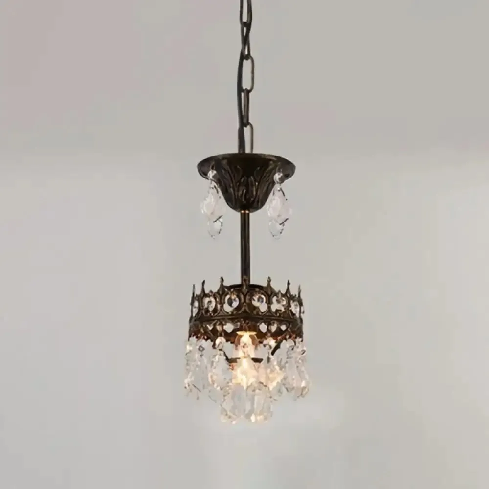 Victorian Clear Teardrop Crystal Chandelier for Living Room - Crown Shaped Hanging Lamp