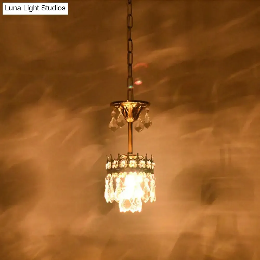 Victorian Clear Teardrop Crystal Chandelier for Living Room - Crown Shaped Hanging Lamp