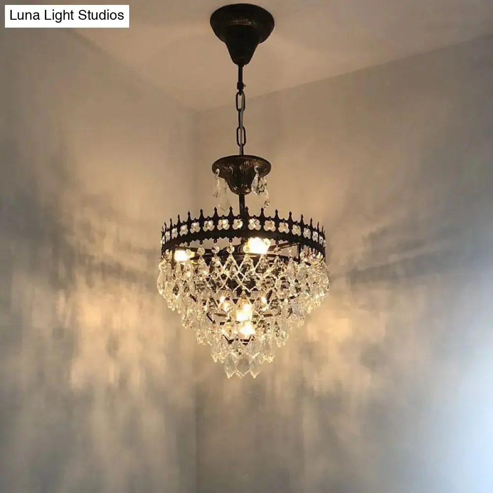 Victorian Clear Teardrop Crystal Chandelier for Living Room - Crown Shaped Hanging Lamp