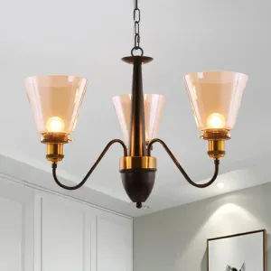 Vintage Black & Gold Chandelier Lamp: 3/5 Bulbs, Clear Glass Pendulum