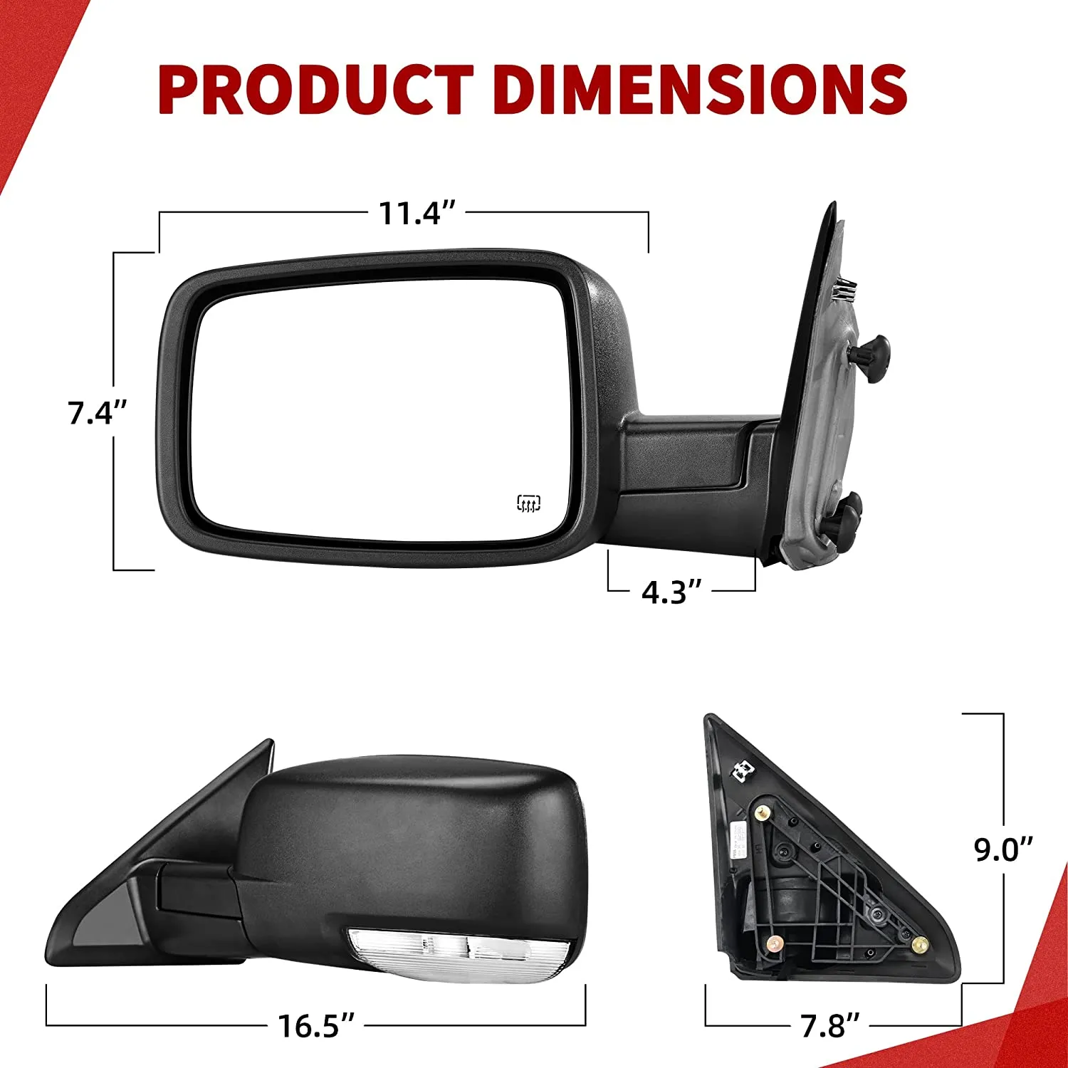 YITAMOTOR® 2009-2016 Dodge Ram 1500, 2010-2016 Ram 2500 3500 4500 5500 Left Driver Side Mirror