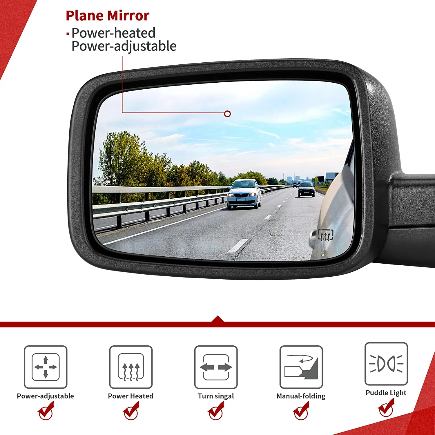 YITAMOTOR® 2009-2016 Dodge Ram 1500, 2010-2016 Ram 2500 3500 4500 5500 Left Driver Side Mirror